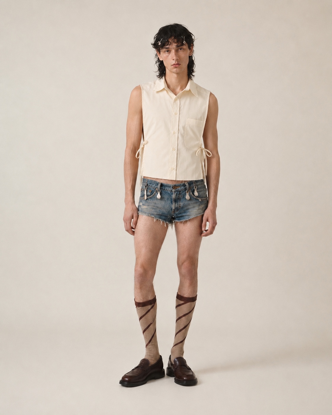 DEVOTO SIDE-TIE SHIRT — BUTTER worn