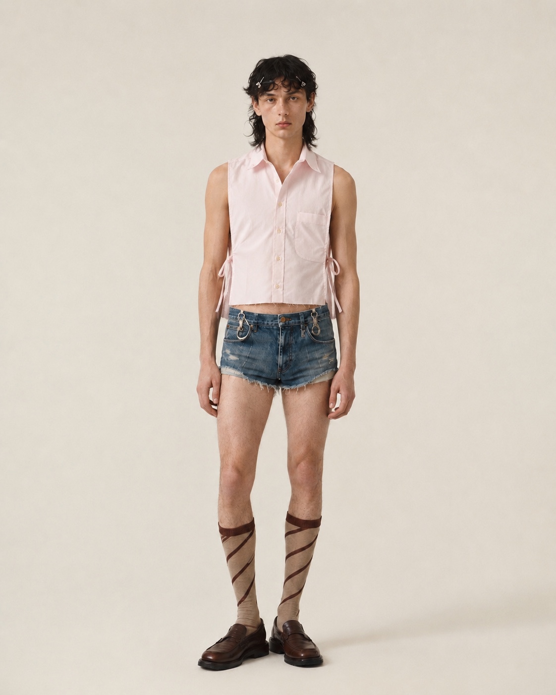 DEVOTO SIDE-TIE SHIRT — PALE PINK worn
