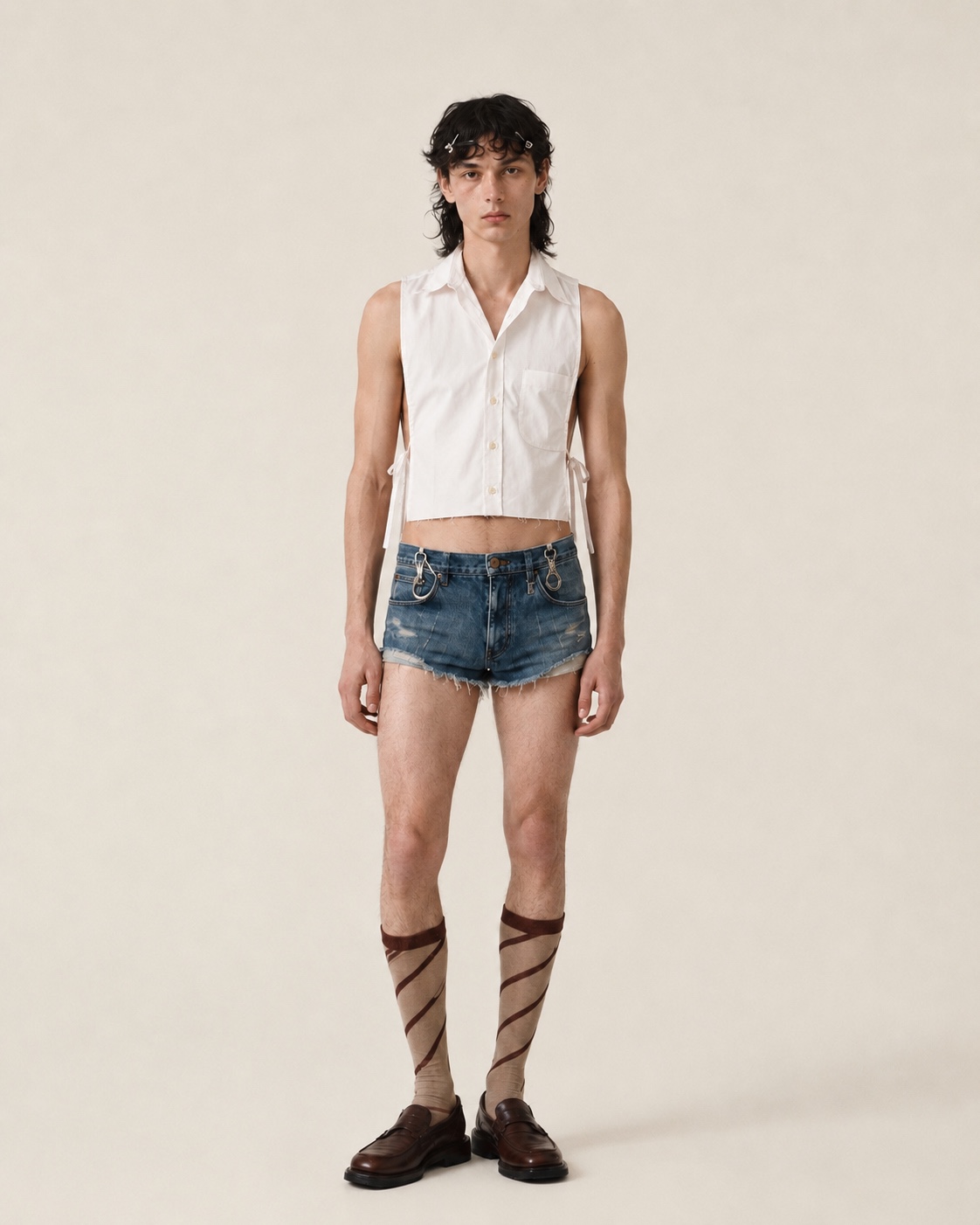 DEVOTO SIDE-TIE SHIRT — WHITE worn